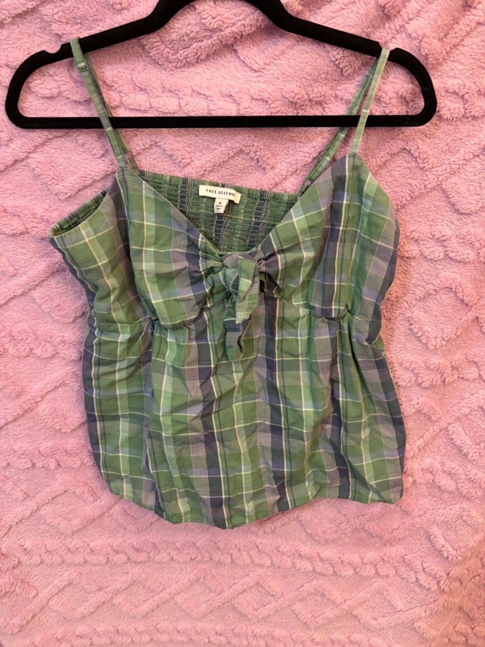Green Plaid Tie-Front Cami Tank Top by Free Assembly